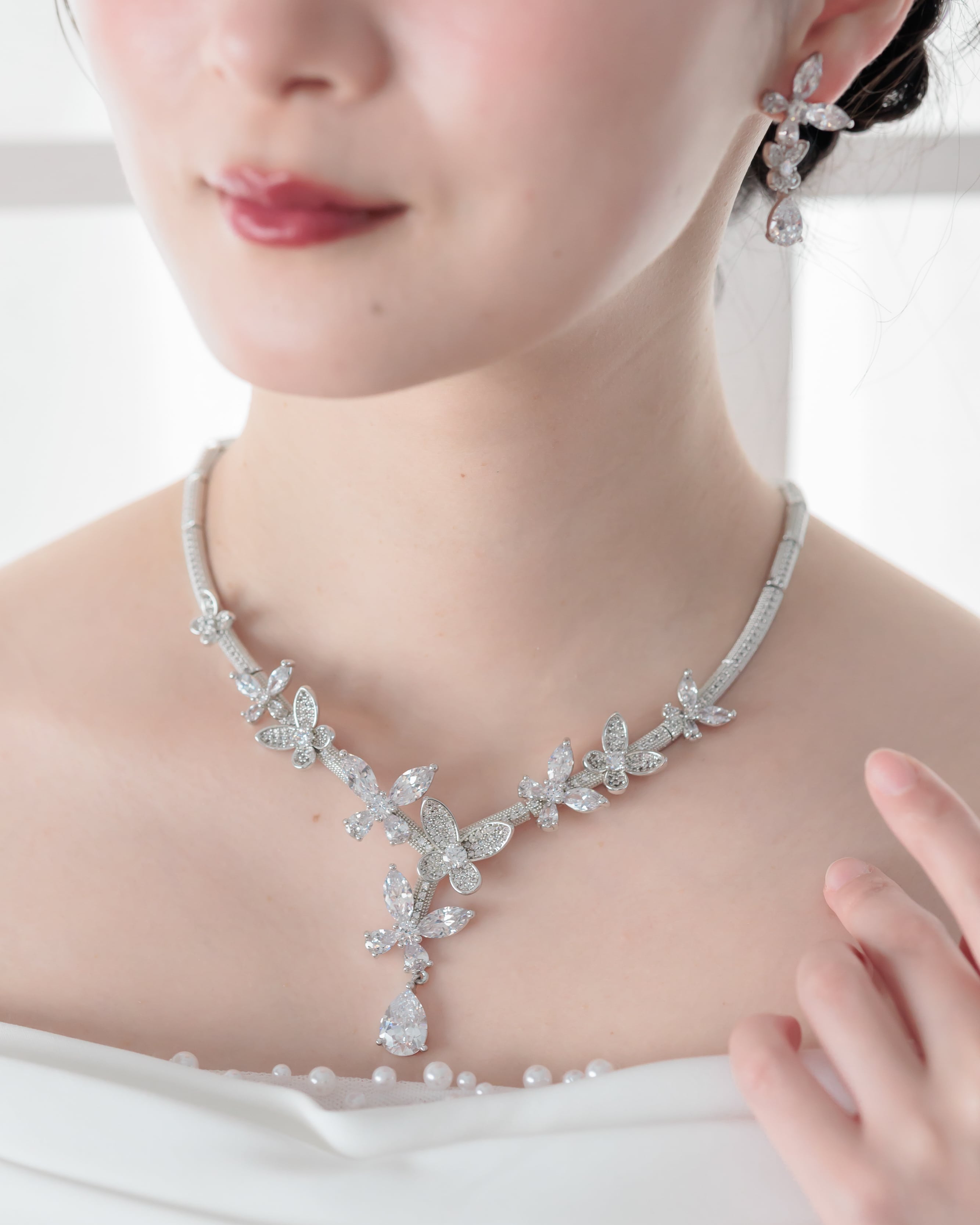 バタフライガーデンウェディングネックレスピアスセット【NE2606-01】