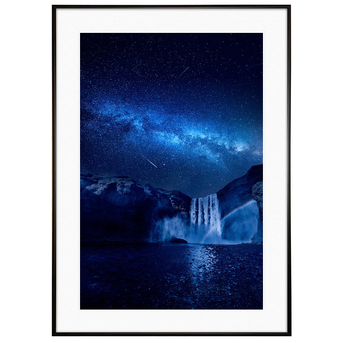 星空写真 アイスランド スコゥガフォスの滝 インテリア アートフォトポスター額装 AS4715
