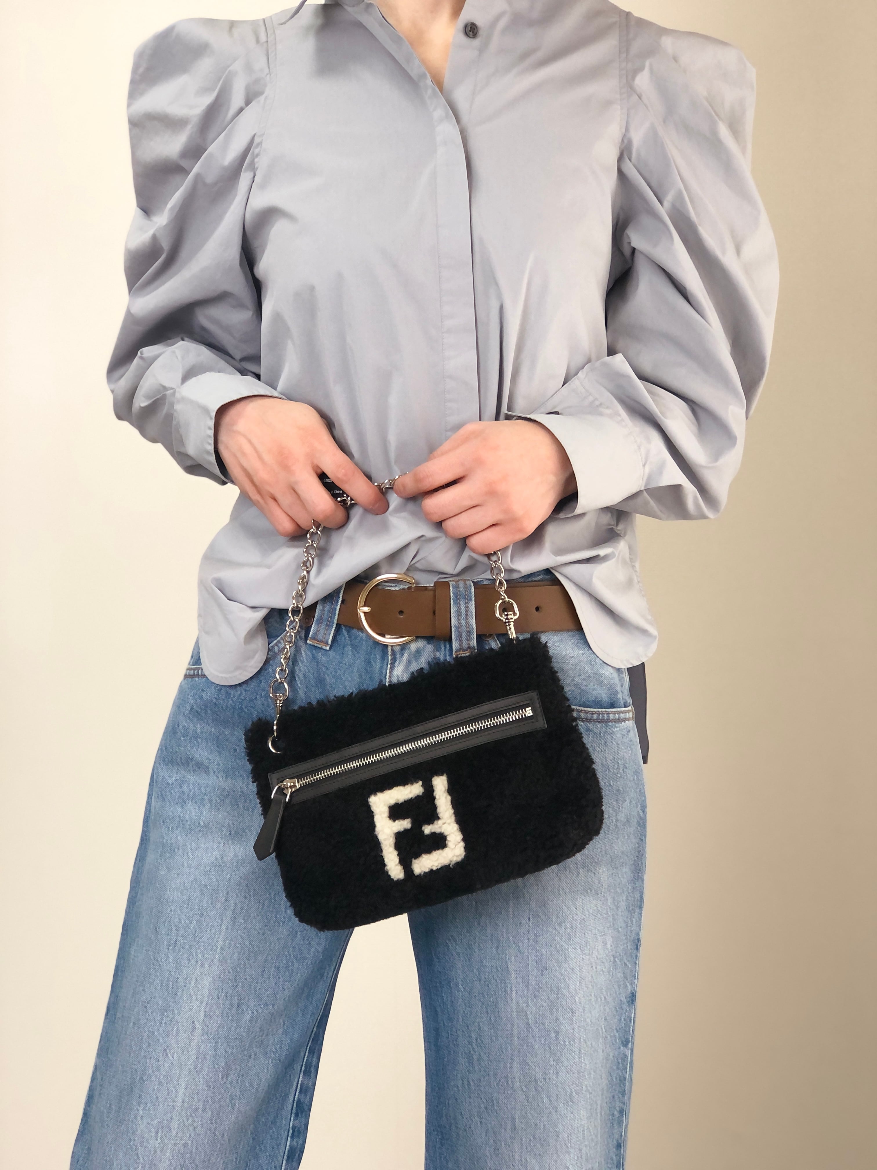 FENDI フェンディ ハンドバッグ ブラック FFロゴ ボア 2WAY vintage ヴィンテージ オールド c34f5u