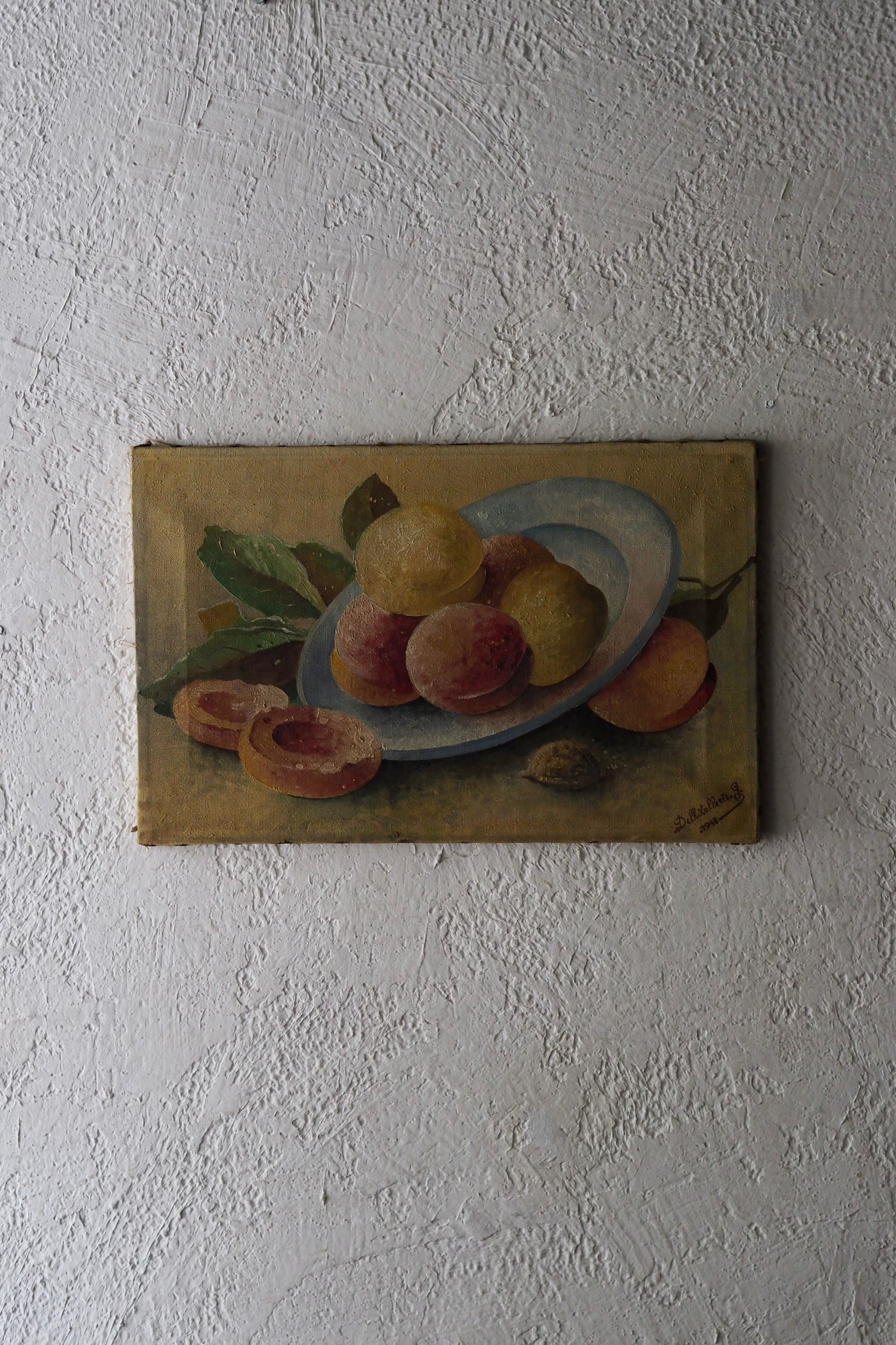桃を描いた静物画-vintage oil painting | アンティーク.ヴィンテージ