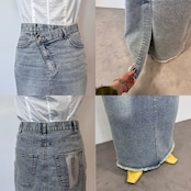 【キャンセル分】リメイクライクラップデニムSK/ブルー