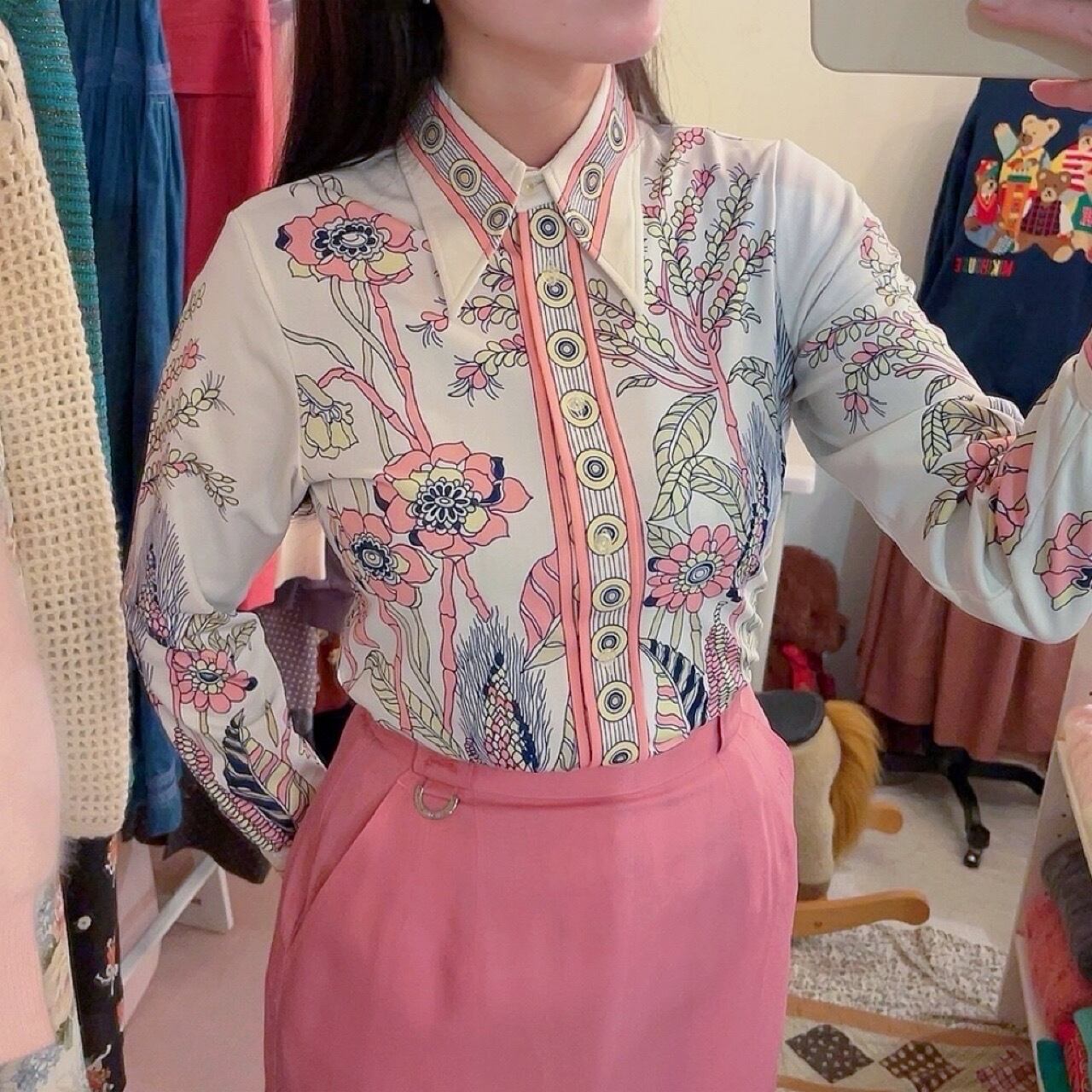 pink yellow botanical blouse