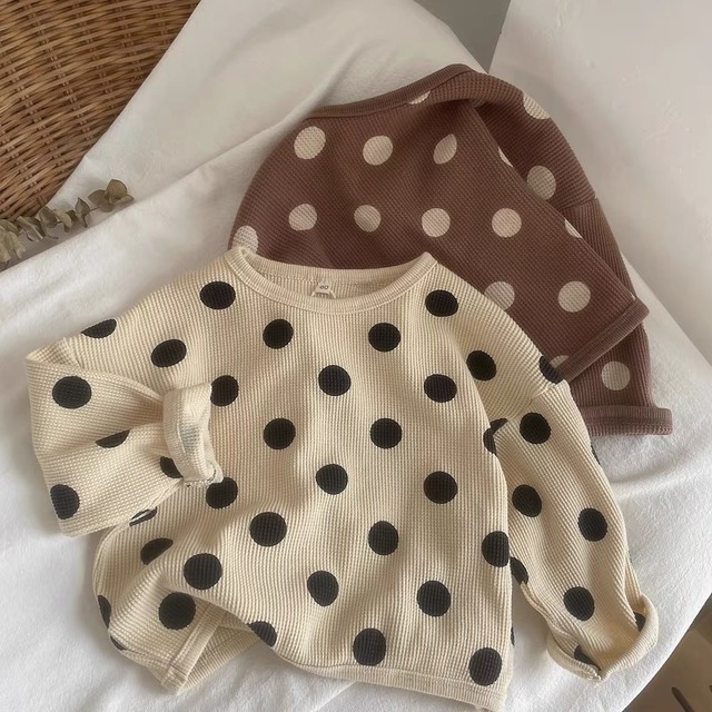 ベビー 秋新作　ドット柄 ワッフル 生地 長袖 Tシャツ