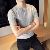 slim stretch plaid T-shirt 00131