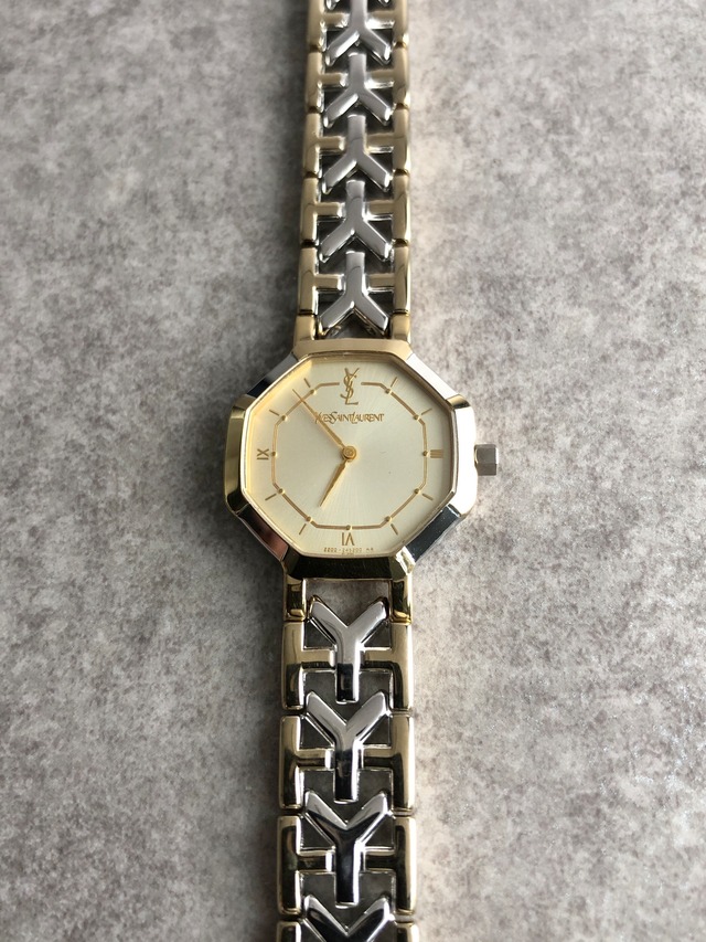 Yves Saint Laurent イヴ・サンローラン 腕時計 ゴールド シルバー オクタゴン ステンレススチール 2200-241762クウォーツ vintage ヴィンテージ オールド fsc8bp
