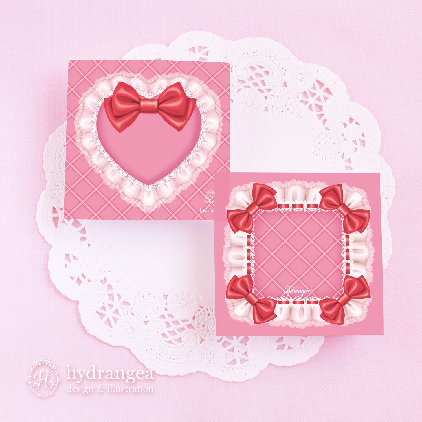 hydrangea 国内作家 バラメモ スクエアメモ 両面メモ ハート ピンク hydrangea