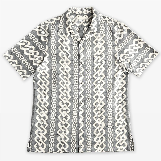 吉原繋ぎシャツ　グレー×白