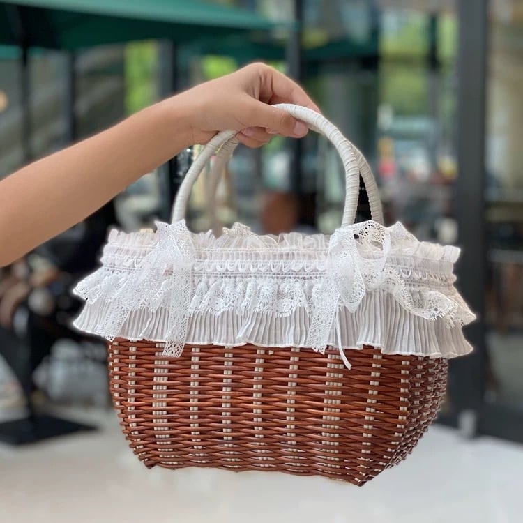 2重レースのバスケット型キャリーバッグ 00215