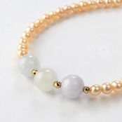 オレンジピンクが心揺さぶる ピンク ベビー パール & ラベンダー翡翠 シルバー ブレスレット br1019