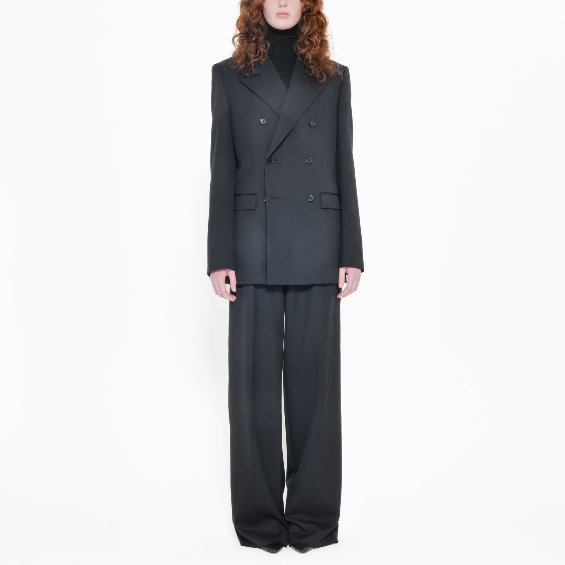Black Gabardine Wool Double-Breasted Blazer