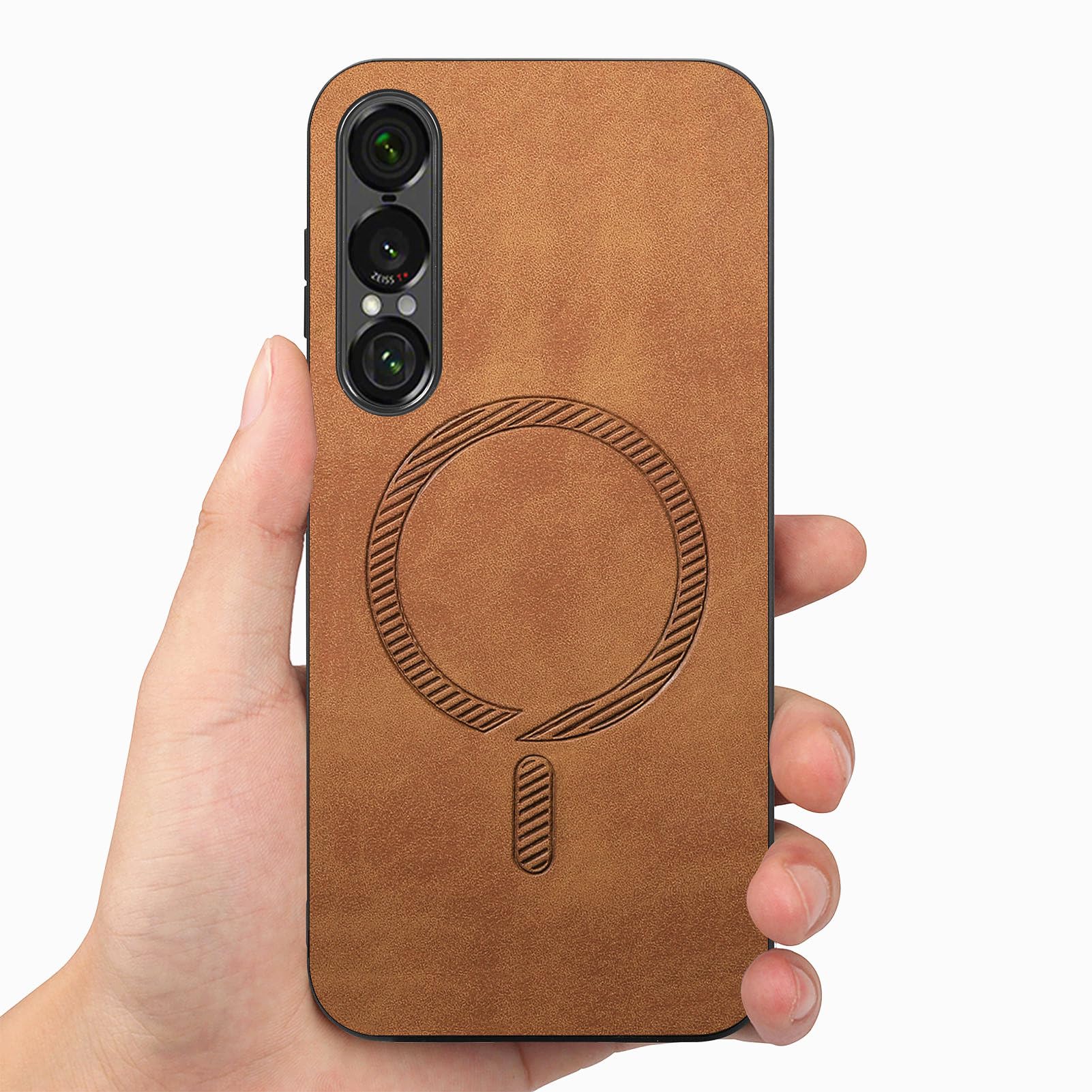 対応Xperia 1 VII SO-51F用 ケース カードケースマグネット 互換性のあるmagsafeアクセサリ 衝撃吸収 軽量型 おしゃれ カバー スマホケース 当店の磁気吸引面カバー(当店で別途購入可能)を組み合わせることができ(ブラウン)