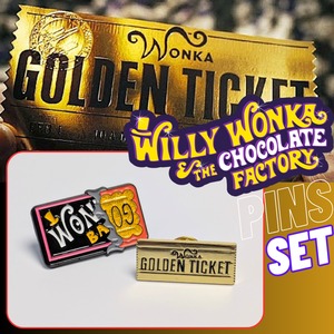 ♧ 送料無料! 【 Charlie and the Chocolate Factory / チャーリーとチョコレート工場 】WONKA ( ウォンカ ) チョコ&ゴールデンチケット / PINS 2Pセット / ピンバッジ / ピンズ 〚アメリカン雑貨 アメトイ〛