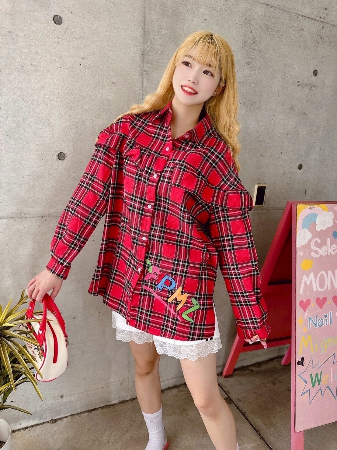 Redタータンチェックシャツ/韓国/レディースファッション/可愛い