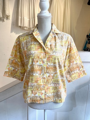 50's 60's city print blouse