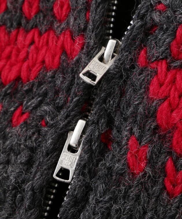 Red DaySCHOTT ショット　ロングホーンジップ　カウチンセーター ジップ セーター ジャケット｜カウチンセーター｜ジップカーディガン