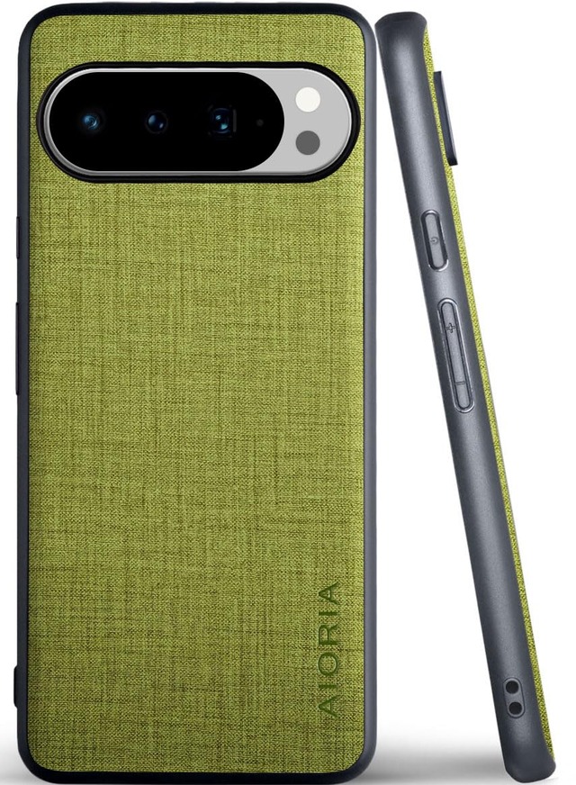 Aioria 互換性 ケース for Google Pixel 10 Pro 5G 生地パターンレザー高級に保護純色スマホケース (Green, for Pixel 10 Pro)