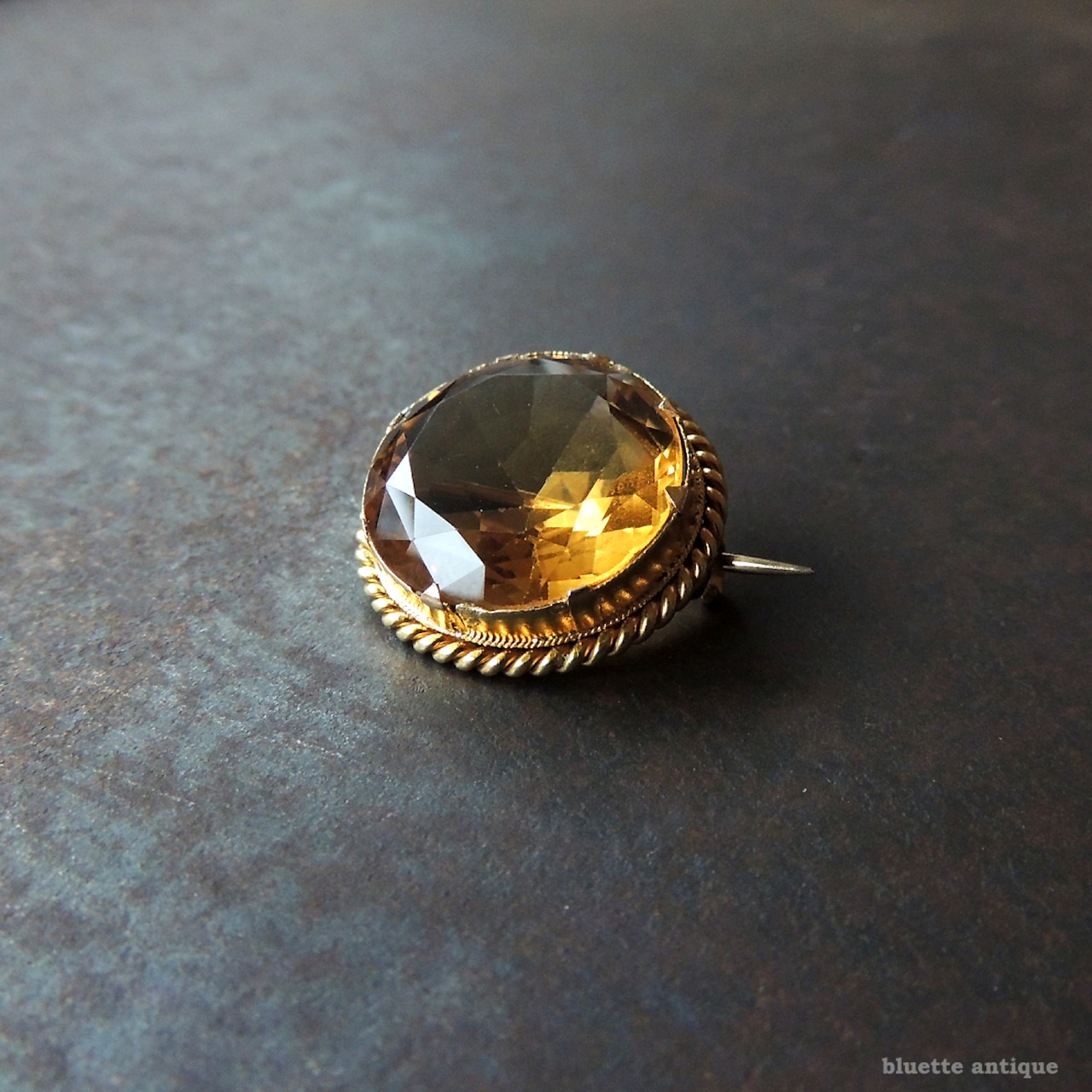 英国アンティークジュエリー 15ctゴールド 天然シトリン ブローチ (ソーティングメモ付)