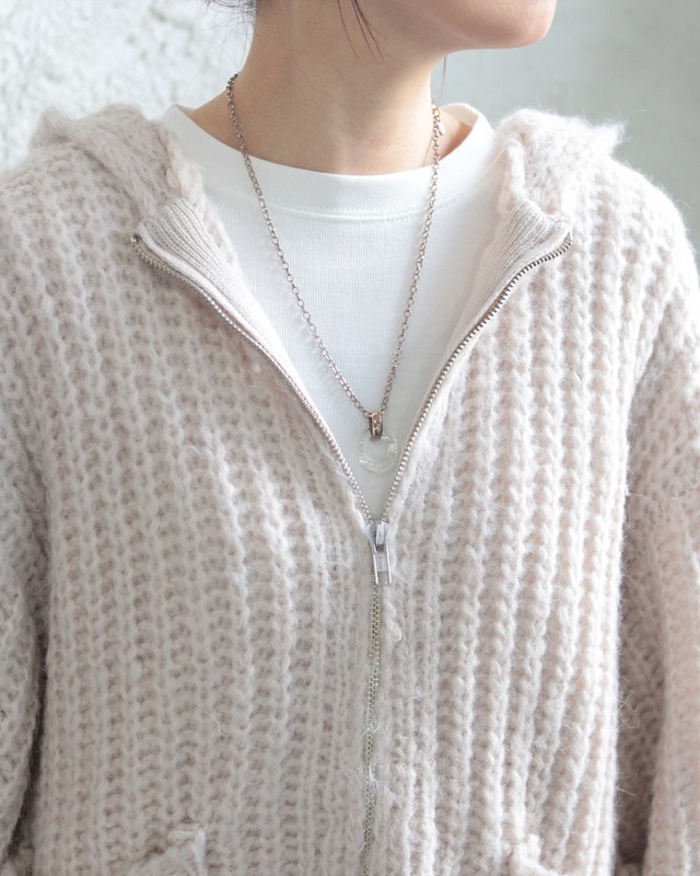 【LUPILIEN】畔編みニット ざっくり編み フードジップ ニットパーカー　(251093)