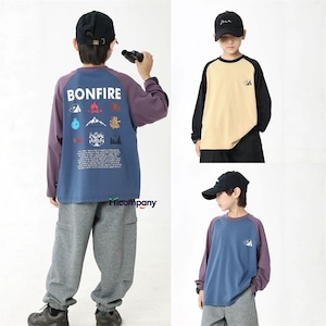 子供 Tシャツ 長袖 男の子 子供服 2色 110-170㎝ ラグランスリーブ 韓国風 おしゃれ かわいい 幼稚園 小学生 26LT1140