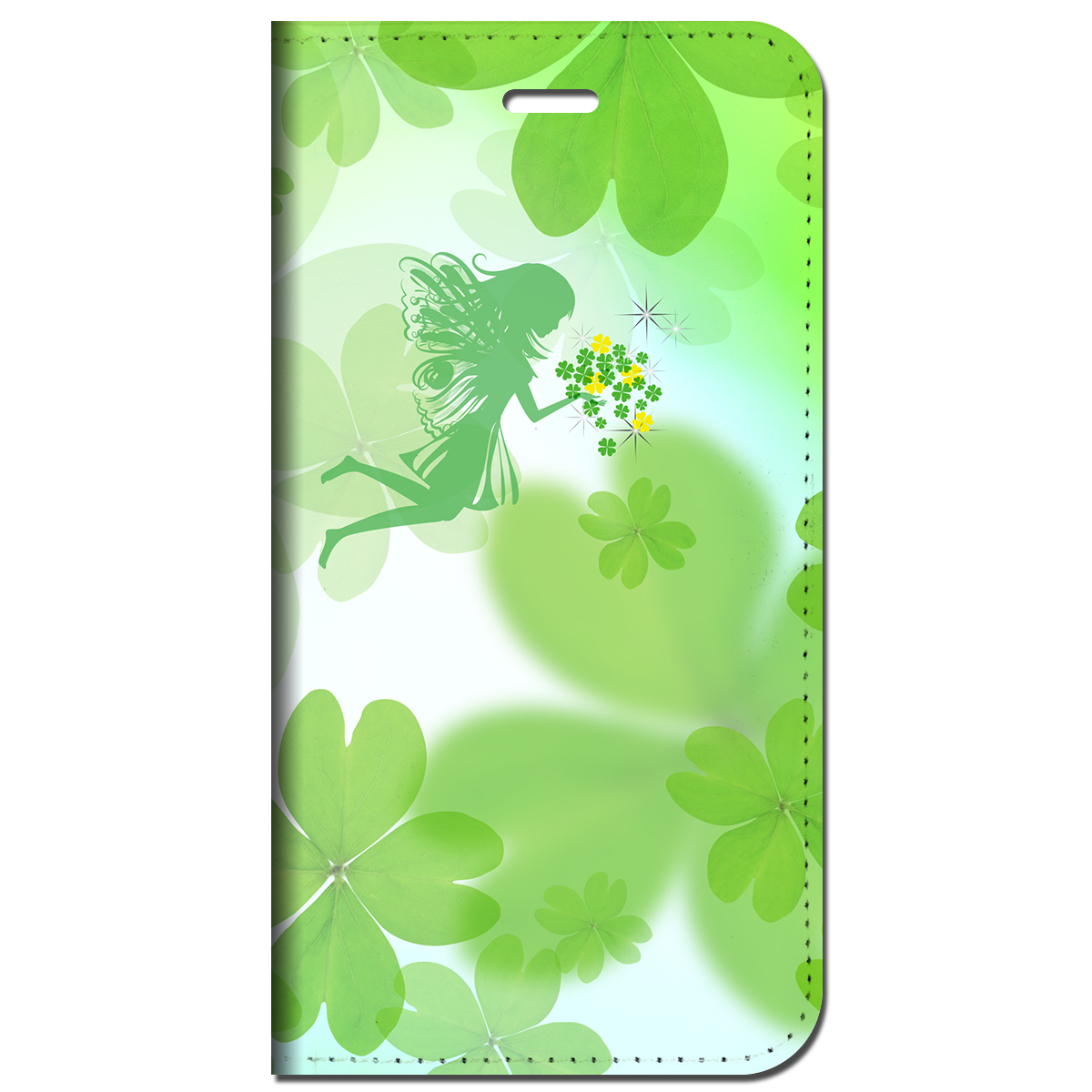 iPhone対応 スマホ 手帳型ケース 妖精と四つ葉のクローバー ポップ イラスト 【iPhone17 / iPhone16 / iPhone16e / iPhoneSE 他 iPhone各機種対応】 st46