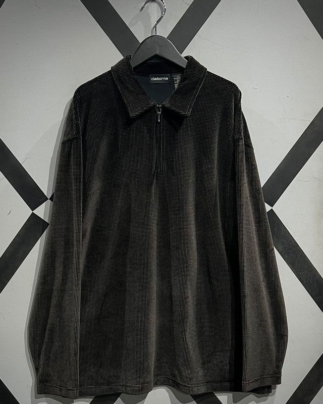 【X VINTAGE】Block Pattern Vintage Half Zip Velour Pullover Shirt