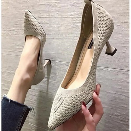 ポインテッドトゥ パンプス レディース ニット メッシュ 通勤 歩きやすい ハイヒール 靴 美脚 二次会スタイルアップ！ヒールパンプス