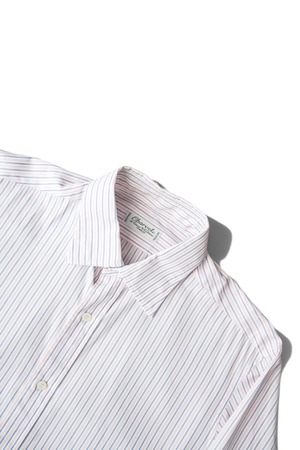 00's "Charvet" Stripe Pattern Cotton Regular Collar Dress Shirt Made in FRANCE