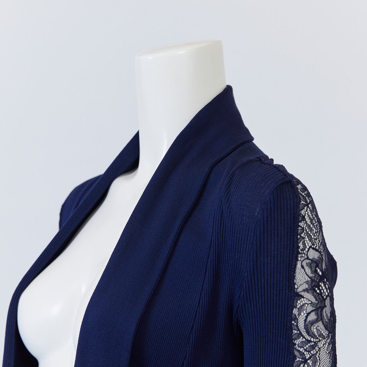 カーディガン/袖レース/春夏/＜ホワイト・ネイビー＞コットンNo.409722  