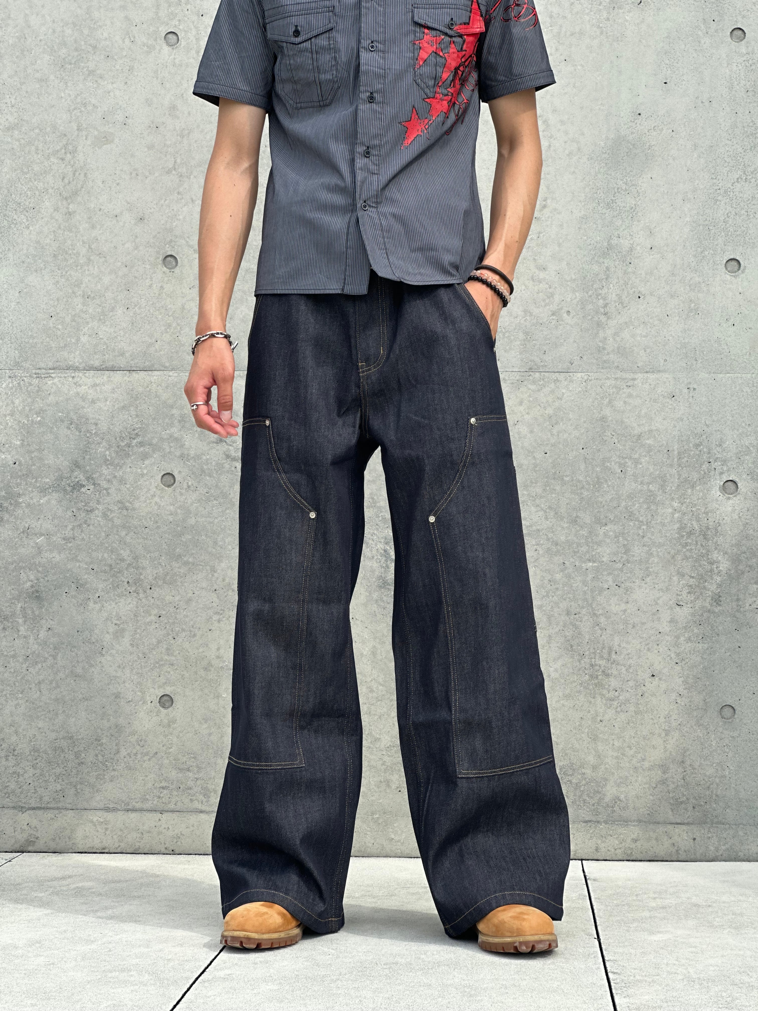 美品 enof open knee nylon pants black L CHP-1 005 BLACK CRACKED COATED LEATHER DOUBLE KNEE – ERIC CRÉER