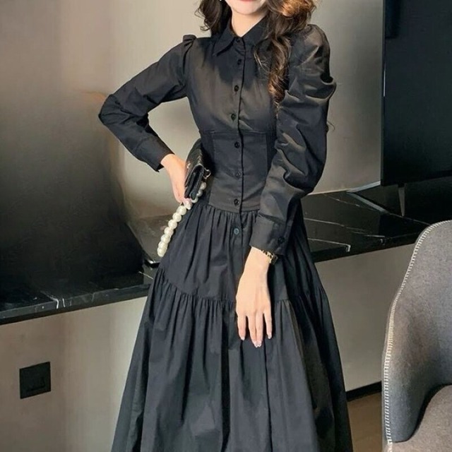 ロングティーアードシャツワンピース 10742