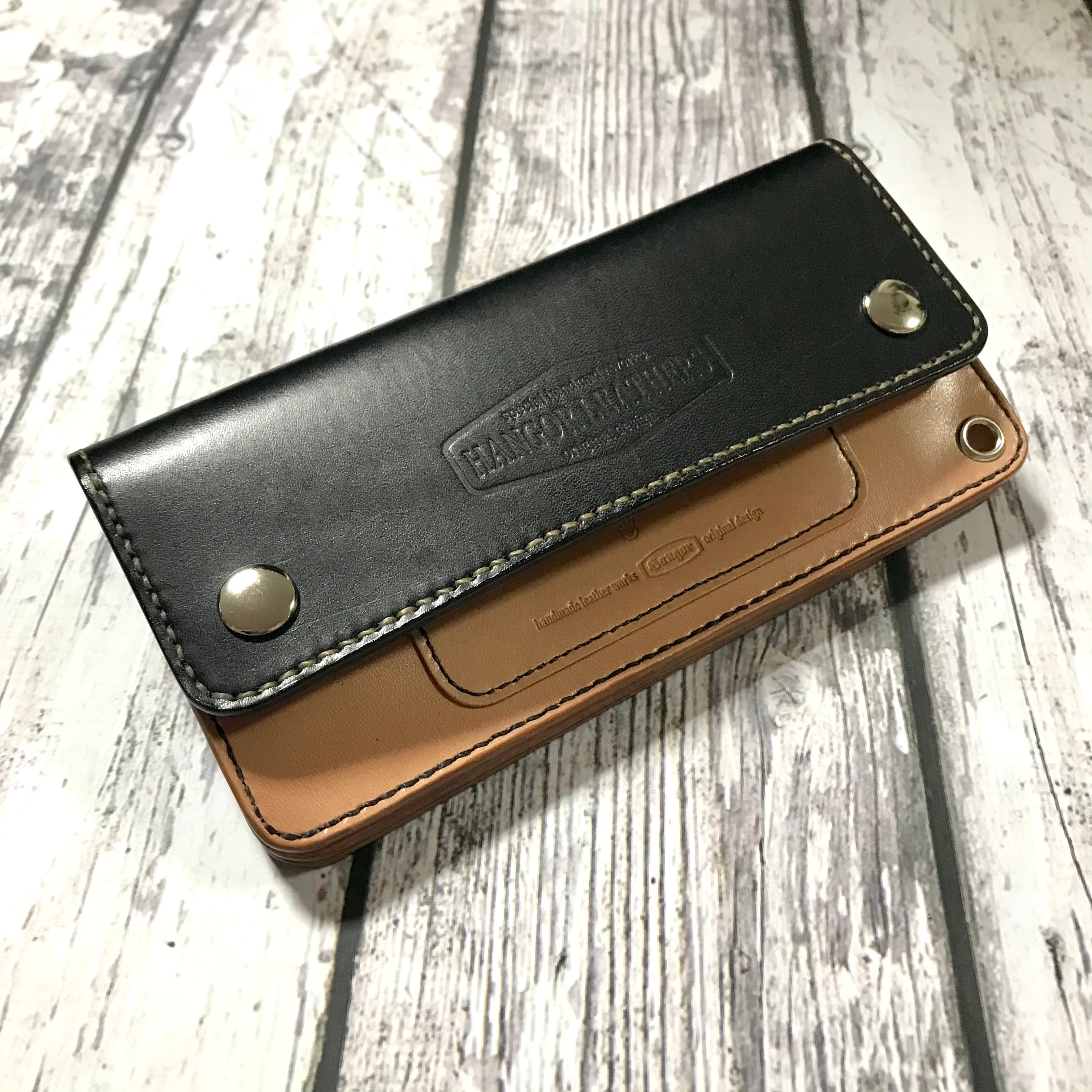 トラッカーウォレットTRUCKER WALLET スタンダードタイプ (サドルレザー・生成り・ブラック艶有) ／革小物／ハンドメイド／Hangor  Leathers