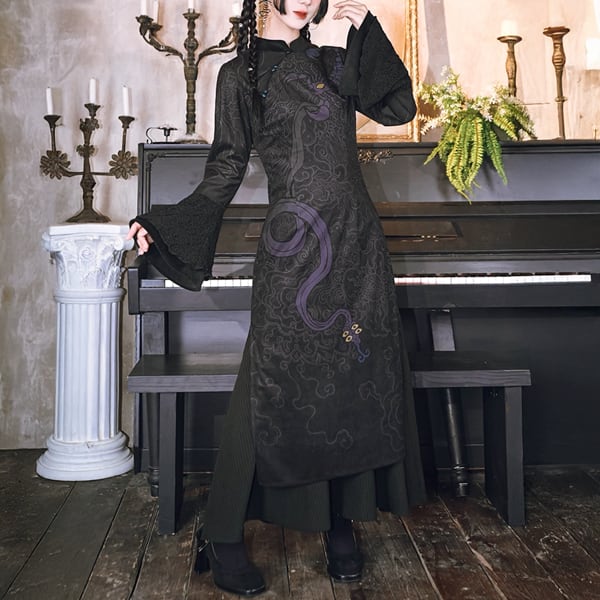 髑髏蠍グラフィックフレアスリーブレイヤードワンピース(ruf_02540)