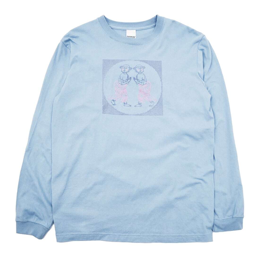 善財童子 仏像 ロングスリーブ Tシャツ (刺繍) 5.6oz ブラック