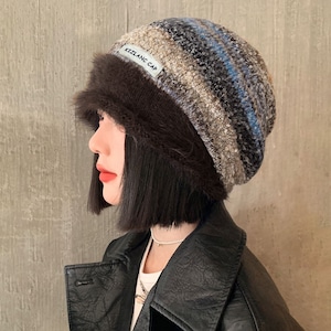 帽子 ミックスニット もこもこ レディース 秋冬 韓国 ニット帽 おしゃれ 大人 かわいい きれいめ 防寒 保温 暖かい 大人可愛い 大人女子