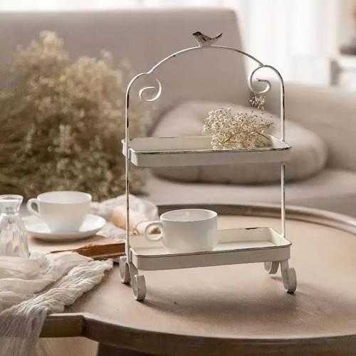 猫脚 ディスプレイトレー 飾り台 トレイホワイト ディスプレイ 横長 トレイ ロココ調 姫系 可愛い アンティーク風 シャビーシック 韓国インテリア 北欧