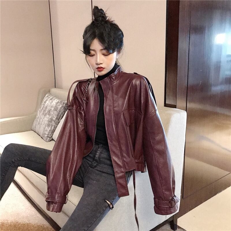 オータムスタンダードスタイルルーズ薄手ジャケット レザージッパー レトロ 秋物 YY-ファッション77558404215
