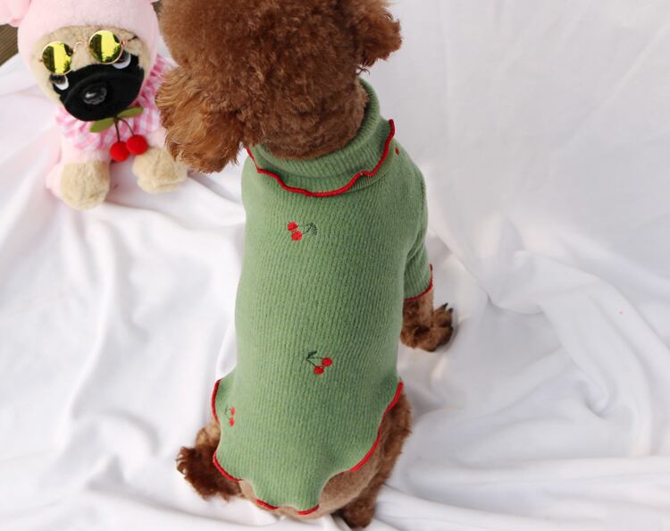 チェリーハイネックニット S ~ XL 3color / 犬服 秋冬 新作 シンプル 可愛い 犬の服 お揃い ドッグウェア 猫 小型犬 ワンコ服 top100