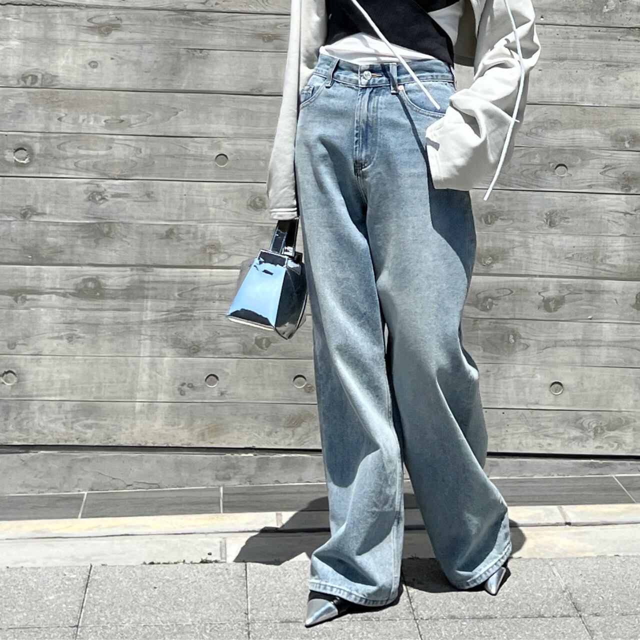 ストレート ワイド レッグ デニム ライトブルー 341179