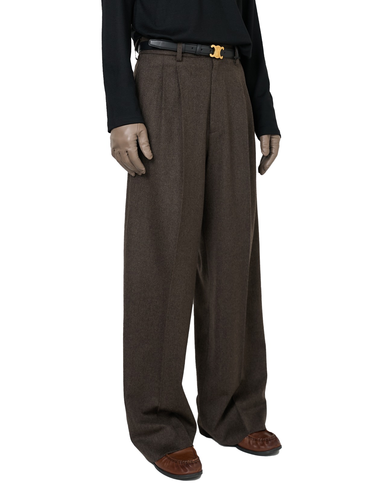 ssstein " WOOL DOESKIN LONG WIDE TROUSERS〔GREY BROWN〕"