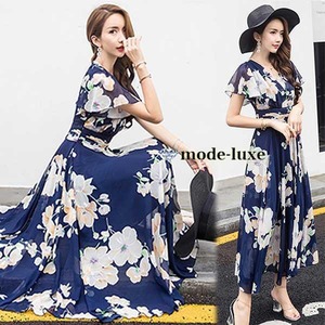 送料無料 未使用 発表会 舞台衣装 パーティ フォ－マル 花柄 シフォン ロング ドレス 9号 M [OPN3132]