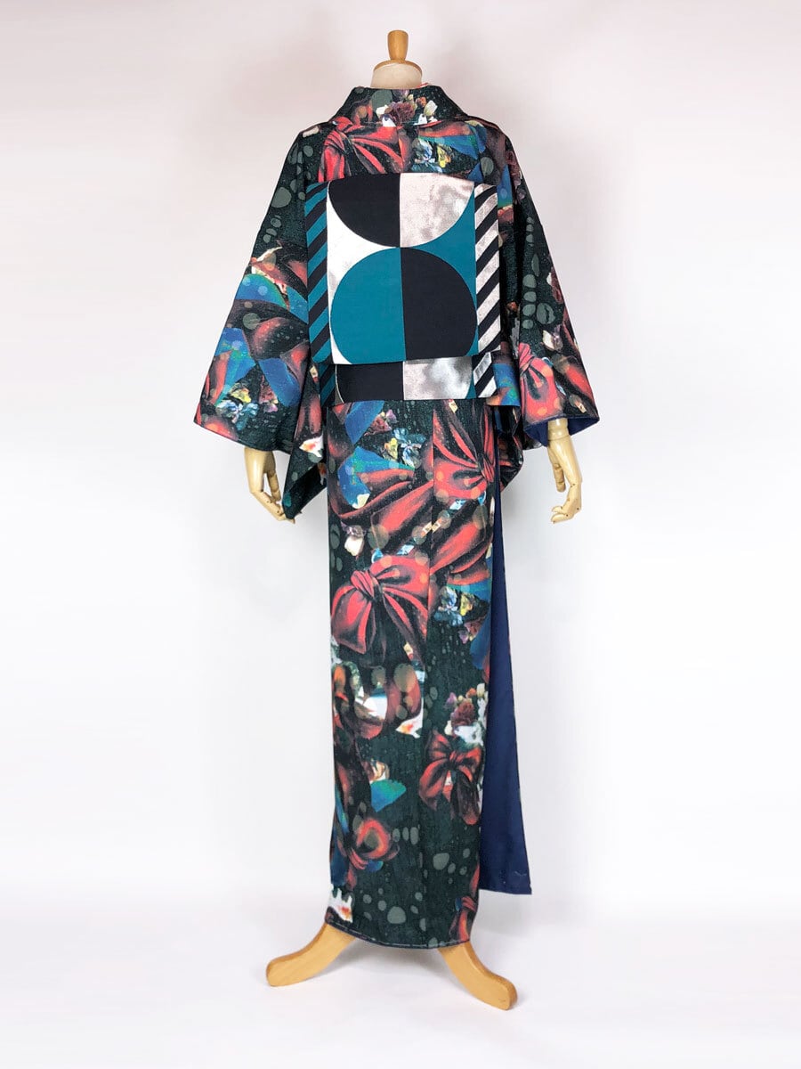 ふりふ　セオアルファ　浴衣　スカーフローズ　ブラック　美品 2eb0da3e848f30098f2a81b3ad11ca