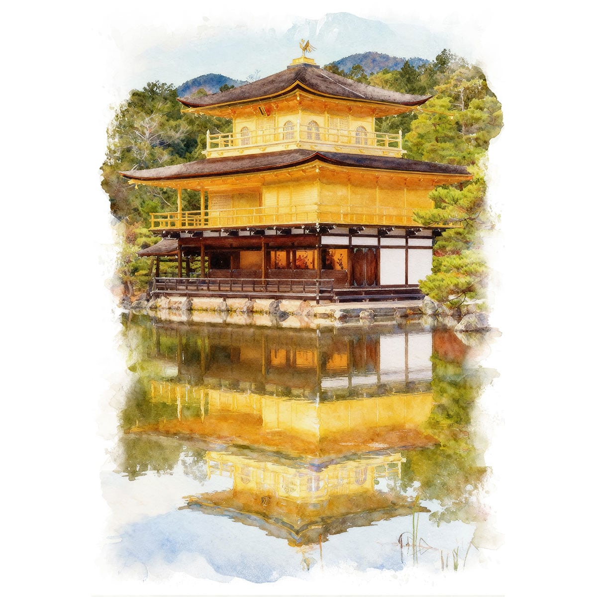 動画投稿中　金閣寺　手描き水彩画　直筆原画　京都世界遺産 水墨画】白黒で金閣寺？初心者でも簡単な描き方 How to draw sumi-e