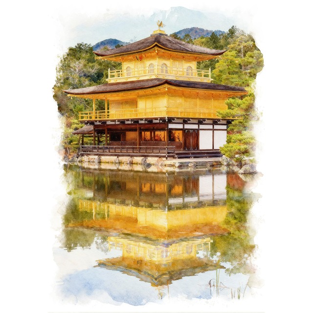 絵画 日本 京都 金閣寺の風景 インテリアアート額付き 水彩画・油絵風 WAT0101
