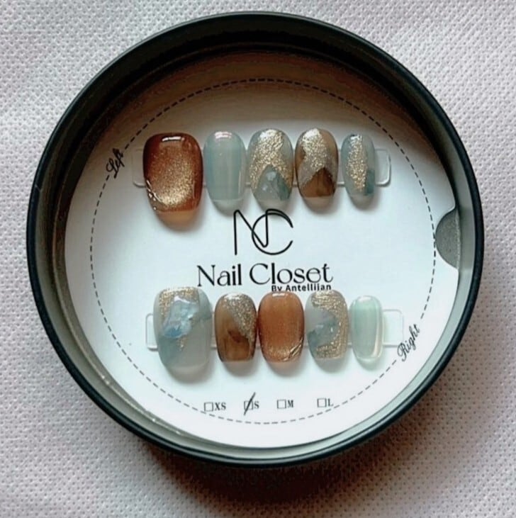 アースブラウン×シェルブルー|premium ネイルチップ