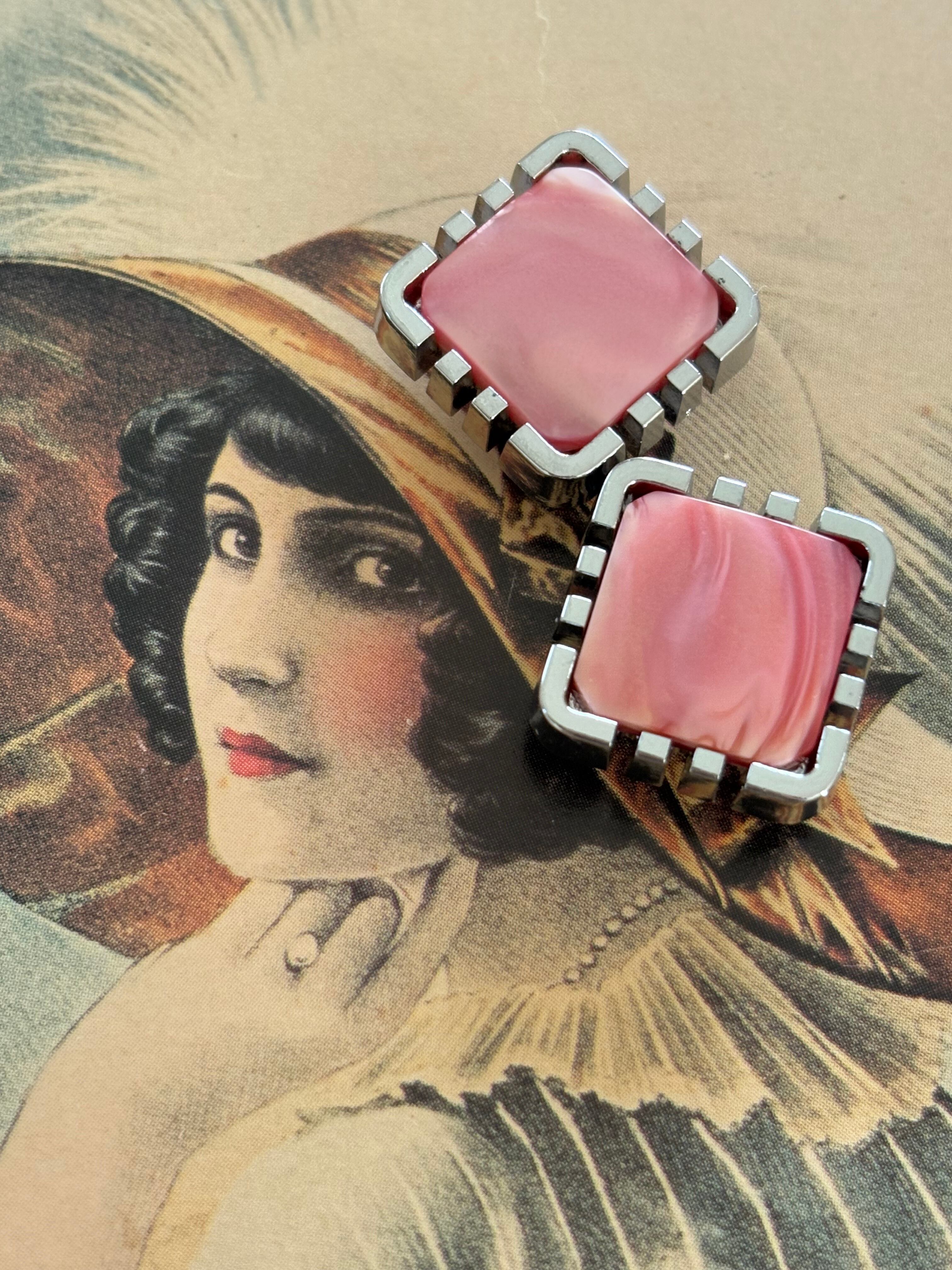 Japanese Vintageボタン レトロボタン カボション 15mm ピンク×シルバー アクセサリーパーツ デコレーション材