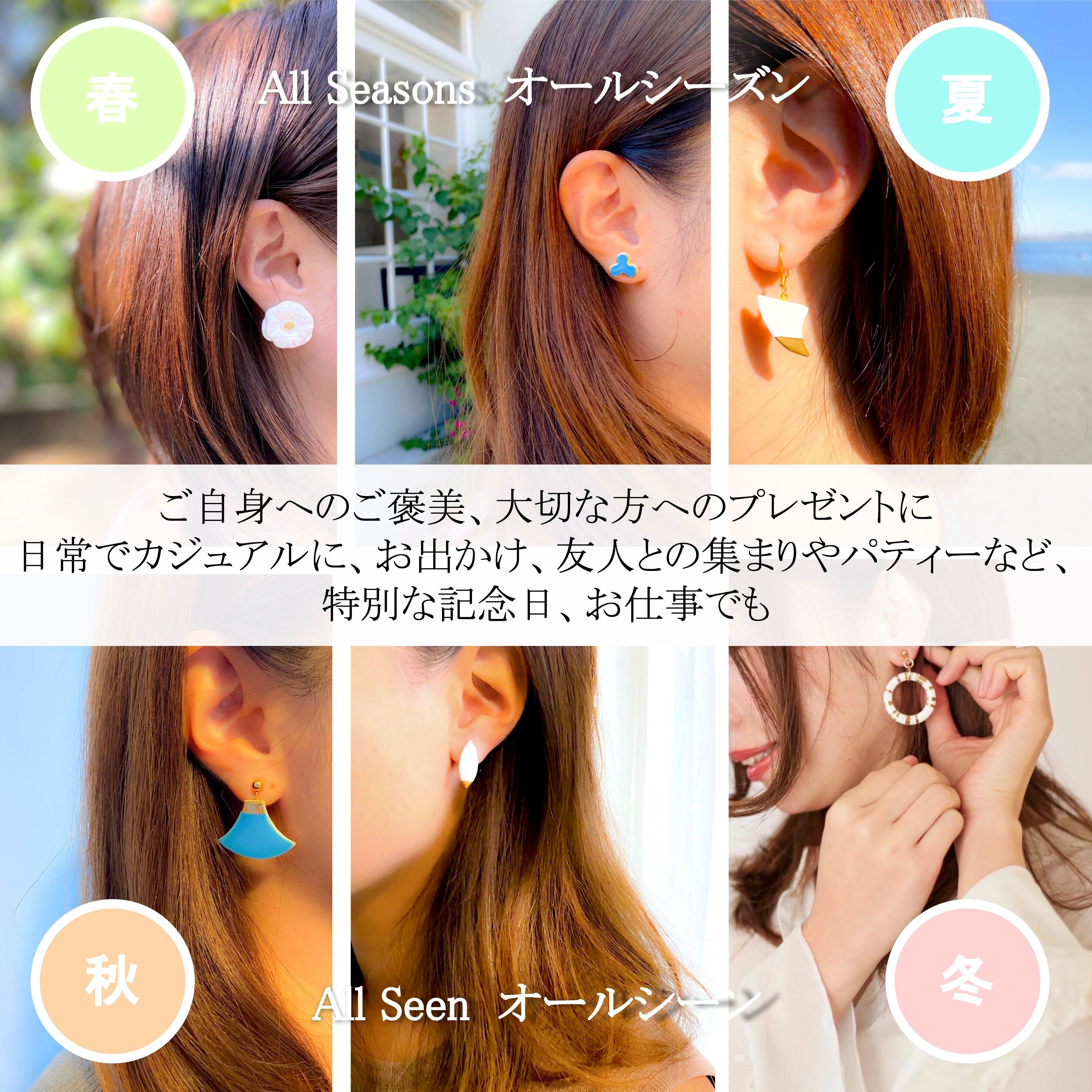 Sail / セイル ブルー×ホワイト×イエロー｜陶磁器 ピアス・イヤリング