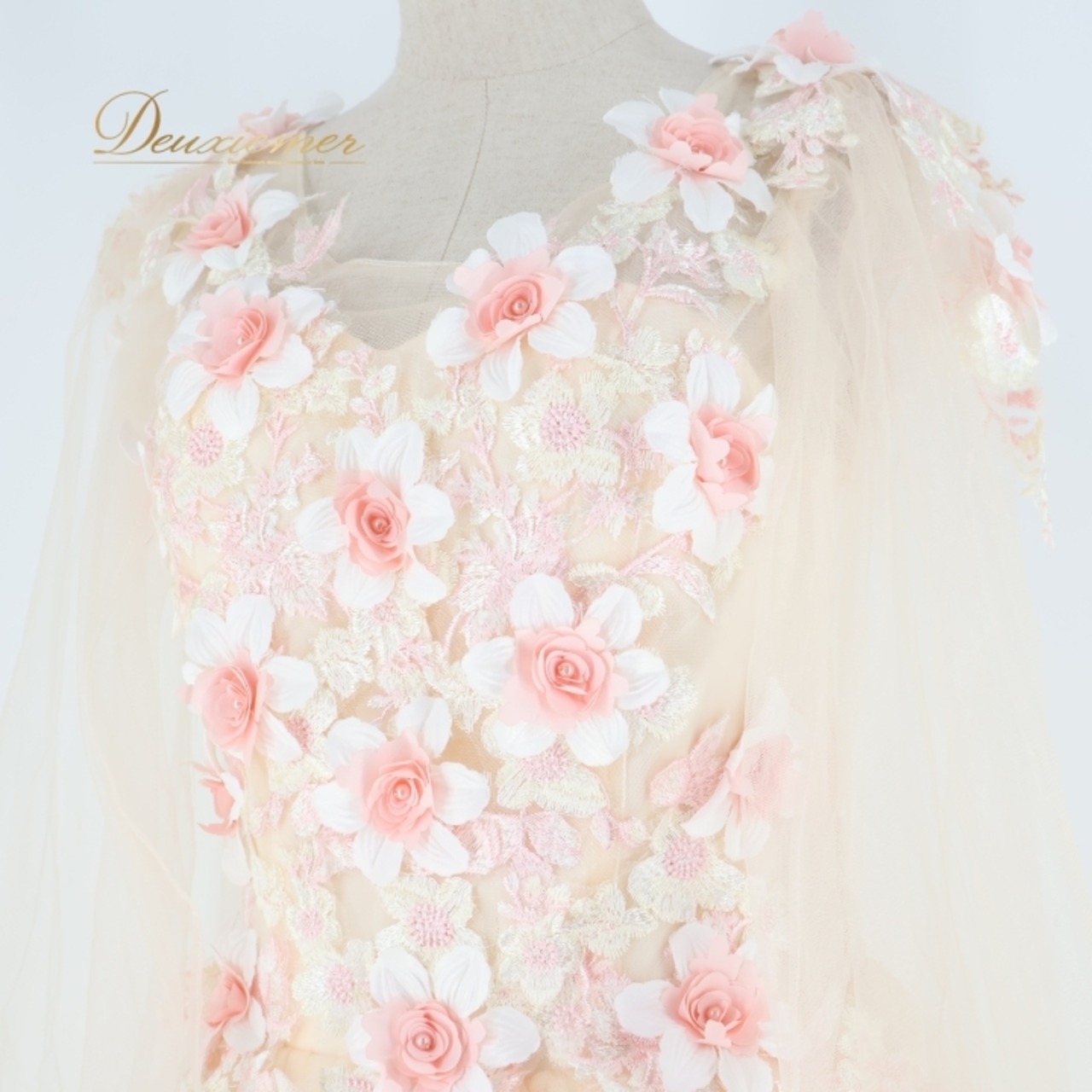 パーティドレス ワンピース ドレス ピンク系 イチオク ICHIOKU 演奏会 発表会 パーティ カラードレス 花 クリーム色 明るい 花 結婚式 フォーマル 大人 女性用 かわいい エレガント おしゃれ 花柄デザイン