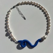 【BLUE】ポリマークレイ 淡水パールネックレス［GSN090-B］