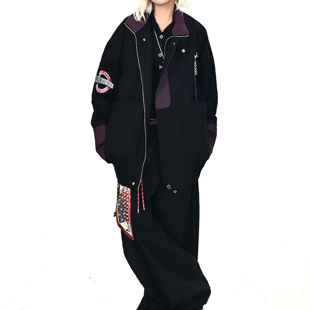 バイカラーパッチハイネックブルゾン R01133