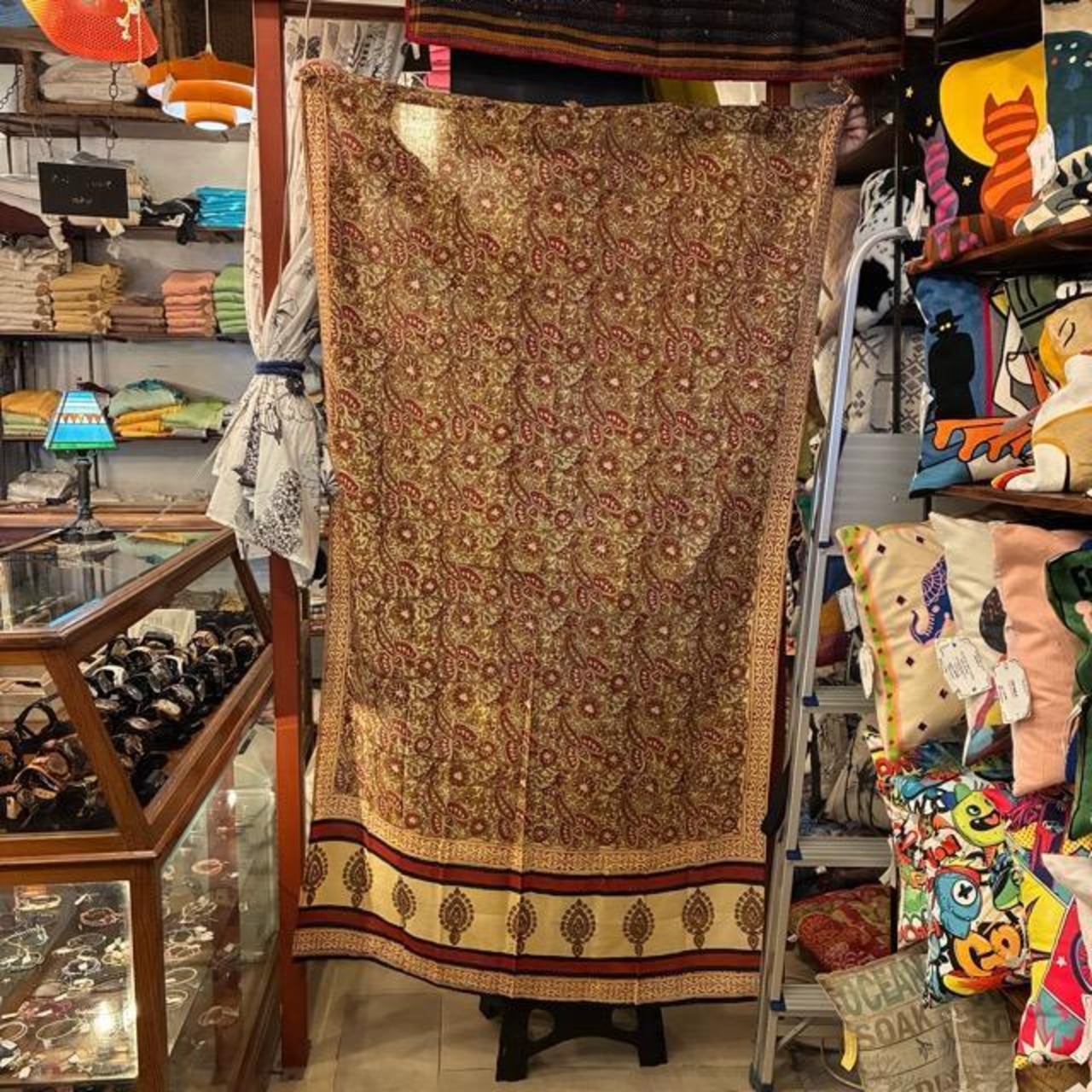 India Bagru print curtain　インド　バグループリントカーテン　105×178cm　ブラウン　カーテンポール　暖簾　レースカーテン　木版プリント　草木染め
